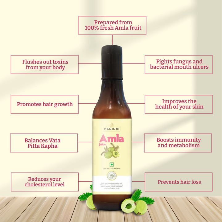 Manindi Amla Juice  | Suitable for healthy Hair & Skin | Detox juice for weight loss | Natural Source of Vitamin C |  Undiluted Juice Made With Cold Pressed Amla | No Added Sugar - 500 ML